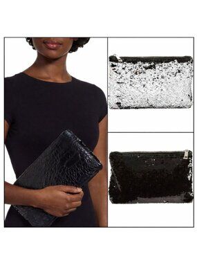 Sondra Roberts Squared Black & Silver Sequin Reversible Clutch